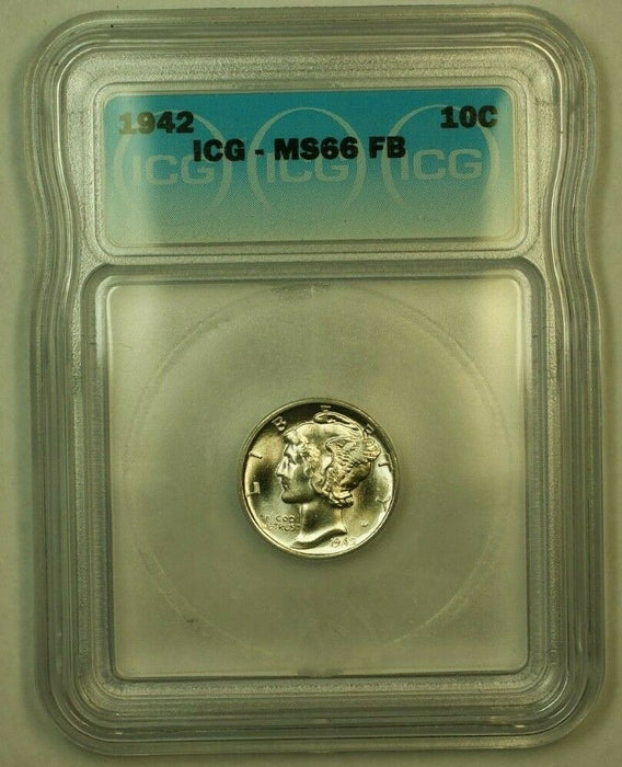 1942 Silver Mercury Dime 10c Coin ICG MS-66FSB F