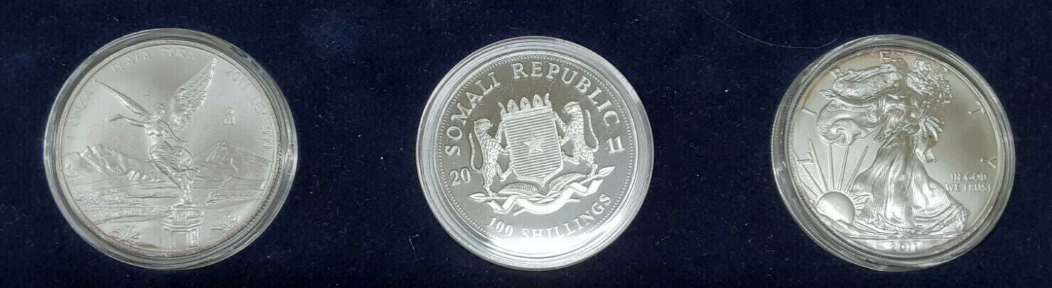 2011 Ten Coin International Silver Bullion Coin Set - All BU in Display Case