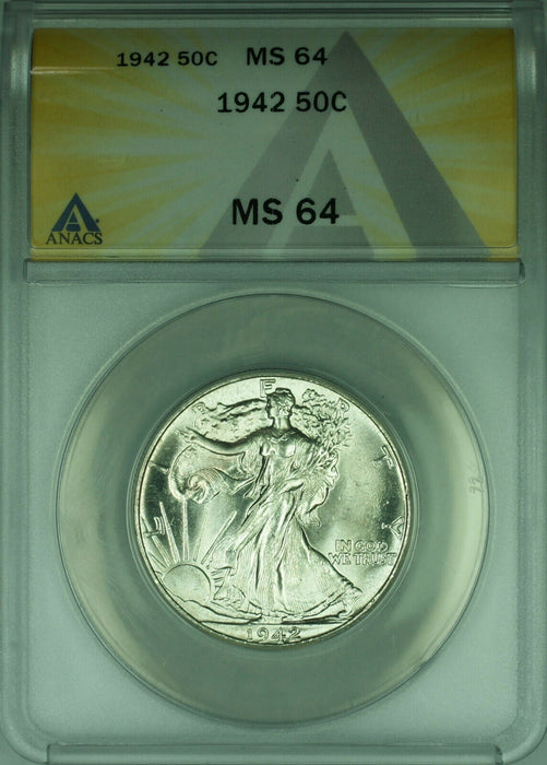 1942 Walking Liberty Silver Half Dollar 50c Coin ANACS MS-64 (F)