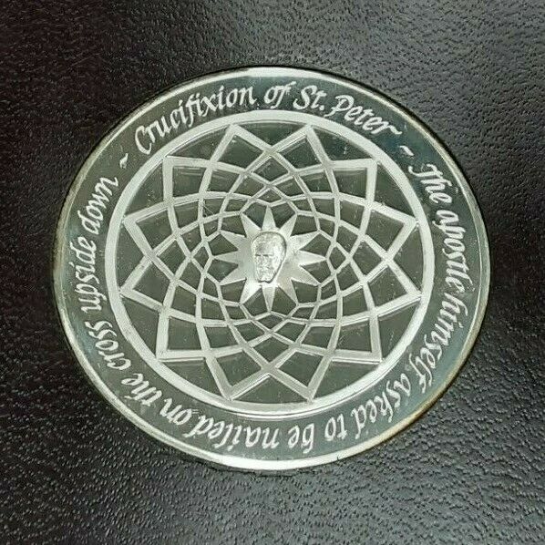 Franklin Mint Genius of Michelangelo PF .925 Silver Medal-Crucifixion /St. Peter
