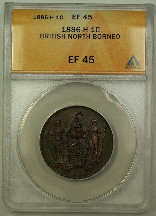 1886-H British North Borneo 1 Cent Coin ANACS EF-45