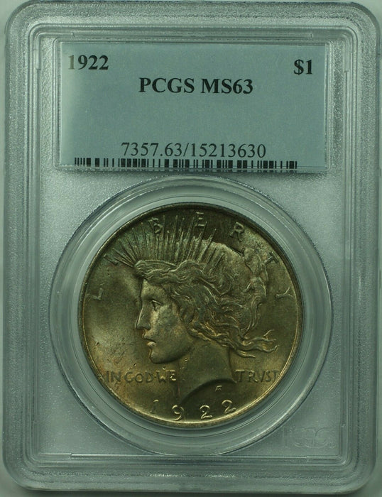 1922 Peace Silver Dollar $1 Coin PCGS MS-63 Toned (36) I