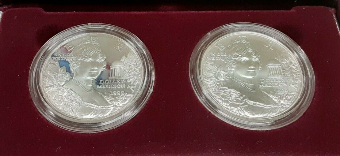 1999-P Dolley Madison Commemorative Silver Dollar 2 Coin Set BU/Proof in OGP