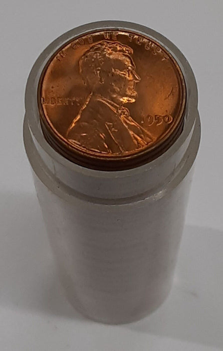 1950 Lincoln Cent Roll - 50 UNC Coins Total in Coin Tube - Toned