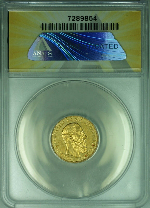1888-A Germany-Prussia 10 Mark Gold Coin ANACS AU-55 Dets/Scratched-Cleaned (DW)