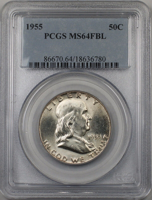 1955 Franklin Silver Half Dollar 50c Coin PCGS MS 64 FBL (BR-30 H)