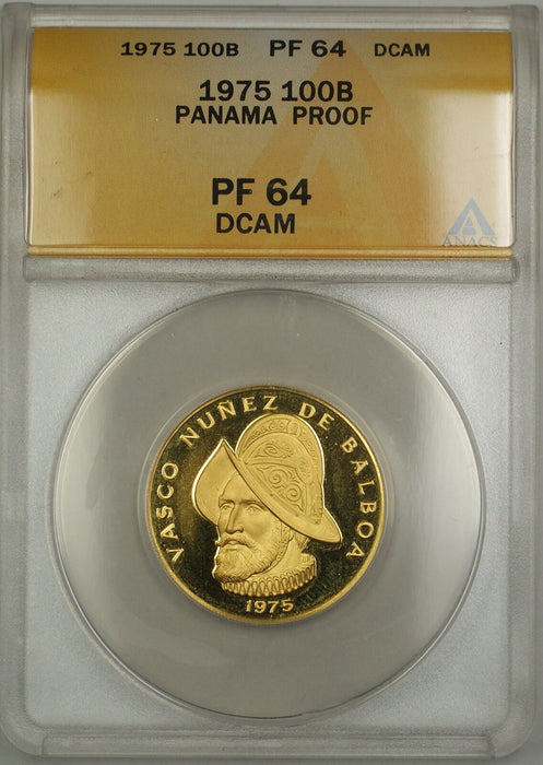 1975 Proof Panama 100B Balboas Gold Coin ANACS PF-64 DCAM