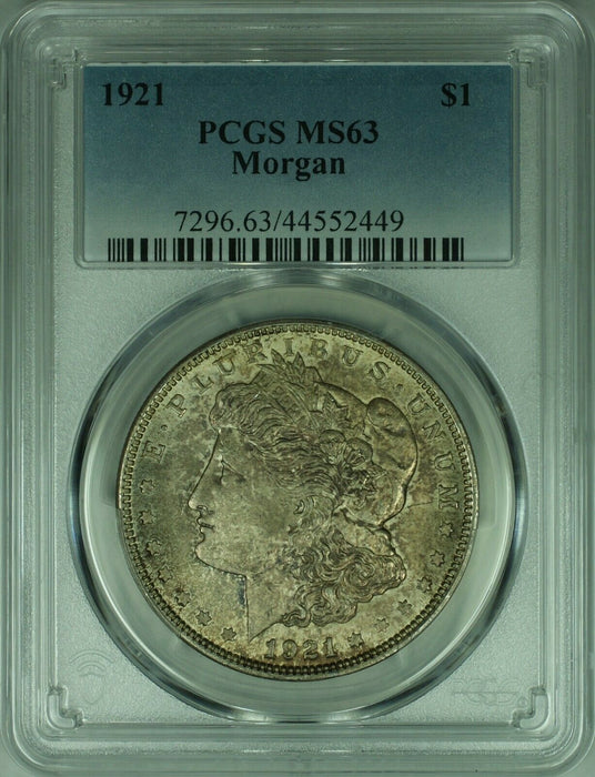 1921 Morgan Silver Dollar Coin $1 PCGS MS-63 With Toning (28B)