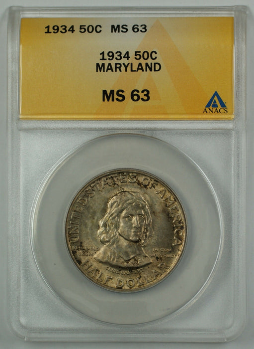 1934 Maryland Commemorative Silver Half Dollar Coin ANACS MS 63 Toned