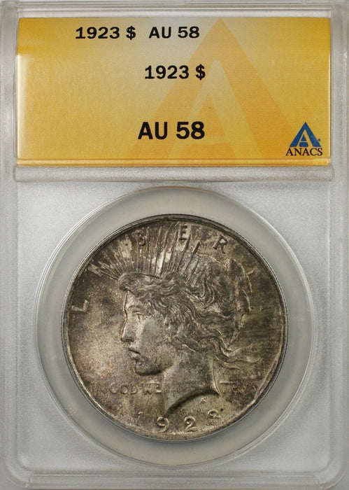 1923 $1 Peace Silver Dollar Coin ANACS AU-58 Toned (Better Coin) (8A)