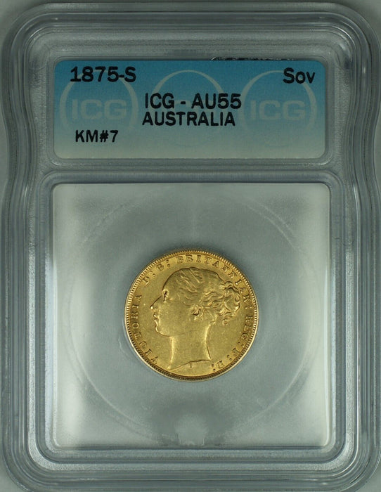 1875-S Australia Sovereign SOV Australian Gold Coin ICG AU-55