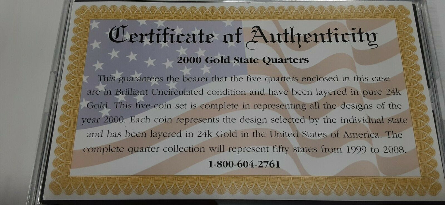 2000 Gold Edition State Quarters 5 Coin Set 50 States Program-BU in Plastic Case