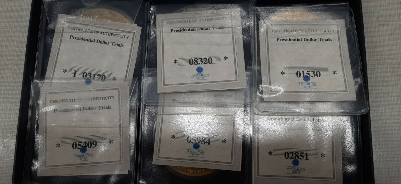 American Mint Set of 6 Collection Gold-Plated Presidential Dollar Trials in Box