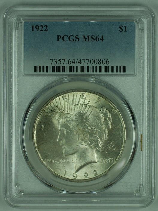 1922 Peace Silver $1 Dollar Coin PCGS MS 64 (4) A