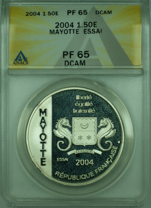 2004 1.50E France ANACS PF 65 DCAM Mayotte Essai 1.5 Euro Proof Silver Coin