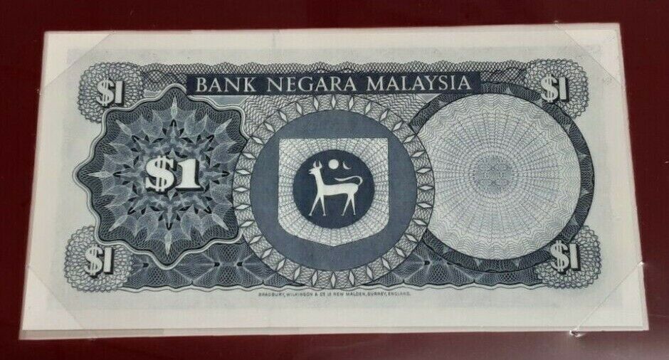 1982 Malaysia Satu Ringgit ($1) Banknote Crisp Uncirculated in Stamped Envelope