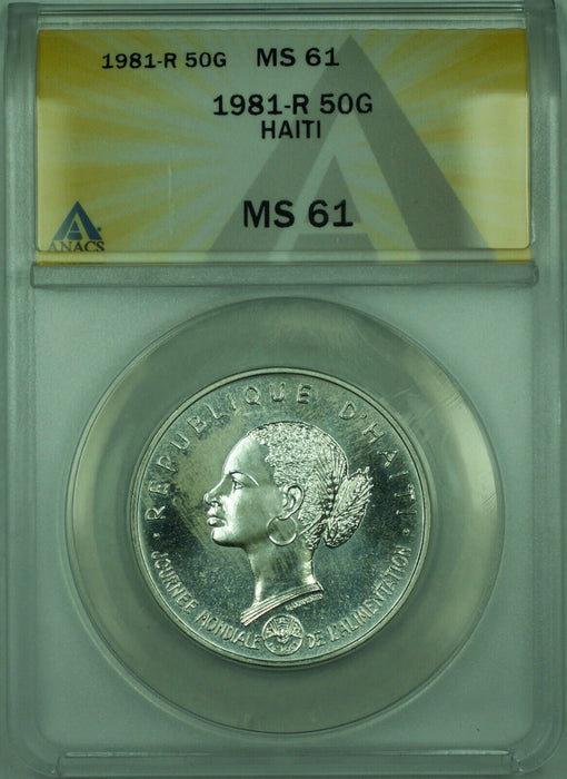 1981-R 50G Haiti ANACS MS 61 50 Gourdes FAO Silver Coin KM#149