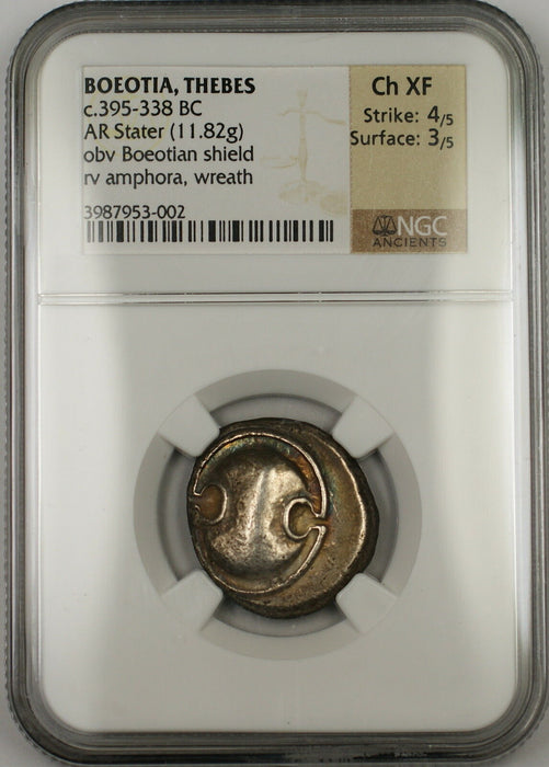 395-338 BC Boeotia Thebes AR Stater Ancient Silver Coin HI-KE NGC XF Choice PRX