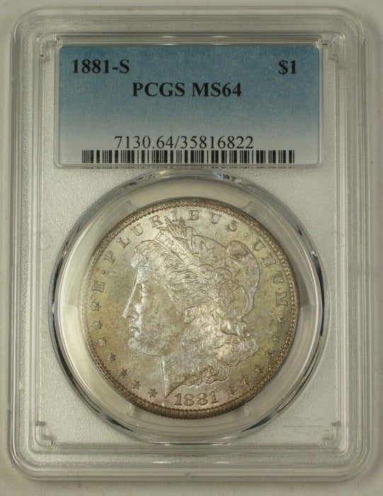 1881-S US Morgan Silver Dollar $1 Coin PCGS MS-64 Toned (D) 12