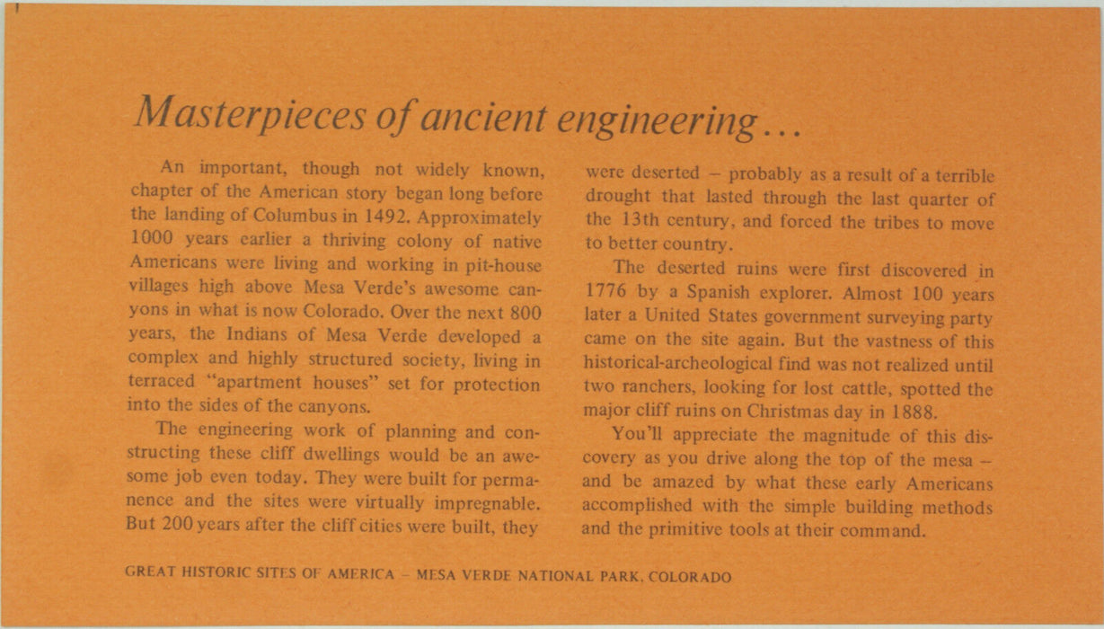 1971 Mesa Verde Colorado Great Historic Sites Medal Proof Silver First Day Cover