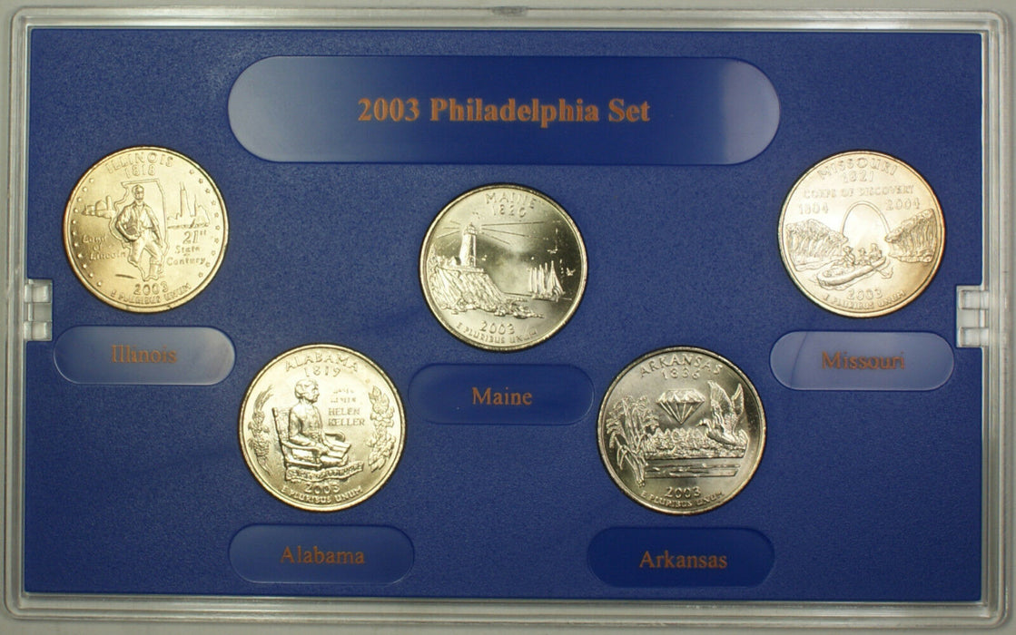 2003 Philadelphia Mint Edition State Quarter Collection 5 Quarter UNC Set