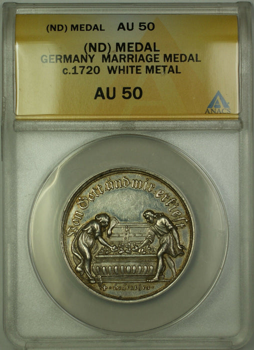 No Date (Circa 1720) Germany Marriage Medal White Metal ANACS AU-50
