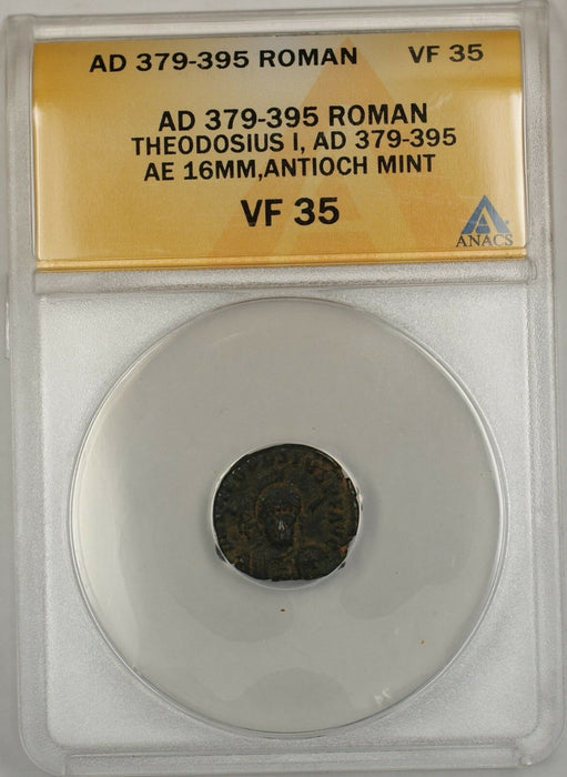 379-395 AD Roman Theodosius I Antioch Mint Bronze Ancient Coin AE ANACS VF 35