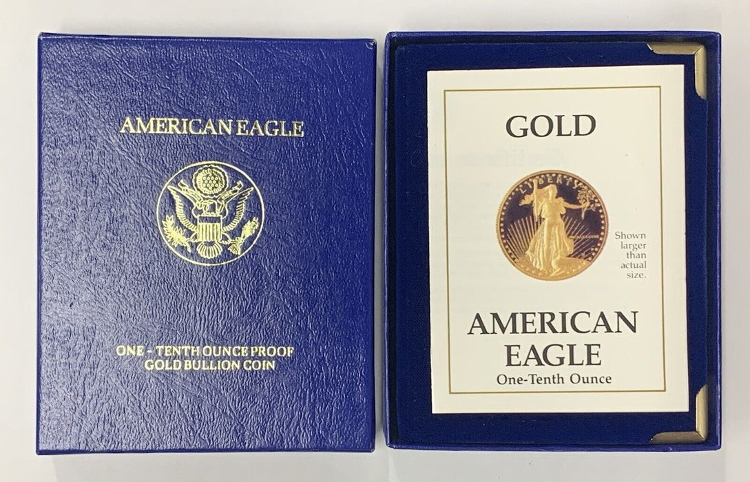 1988-P $5 American Proof Gold Eagle, 1/10 OZ Fine Gold Coin-Box & COA