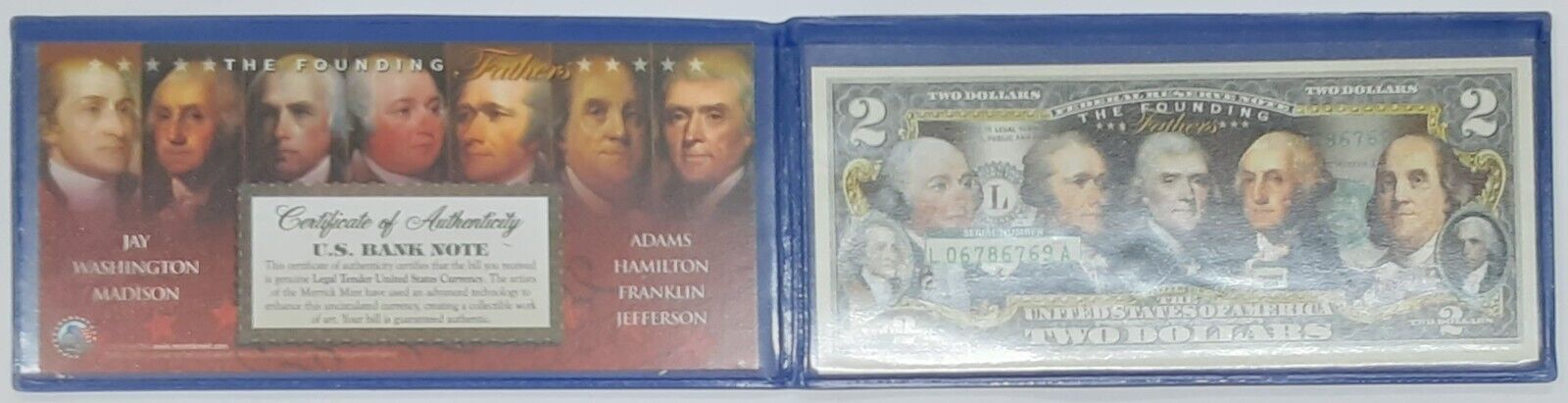 CU Colorized $2 FRN Commemorating the Founding Fathers in Info Folder
