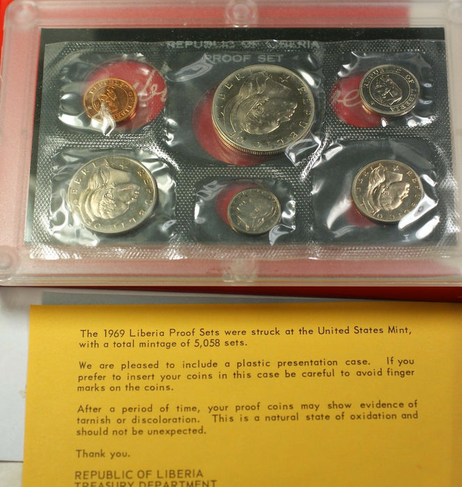 1969 Republic of Liberia Proof 6 Coin Set with COA Original Government Packaging