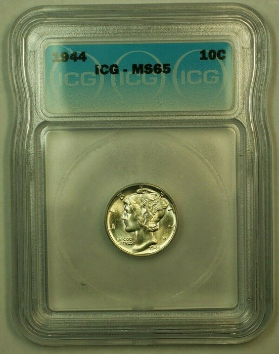 1944 Silver Mercury Dime 10c Coin ICG MS-65 G