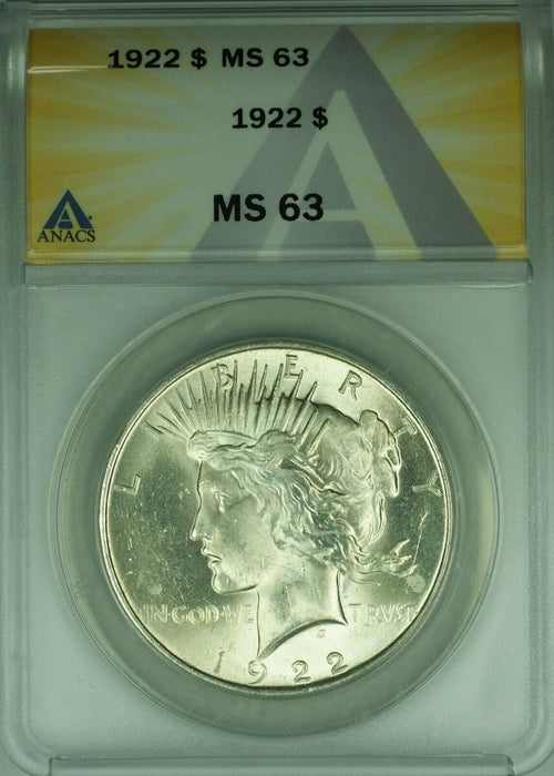 1922 Peace Silver Dollar S$1 ANACS MS-63   (45)