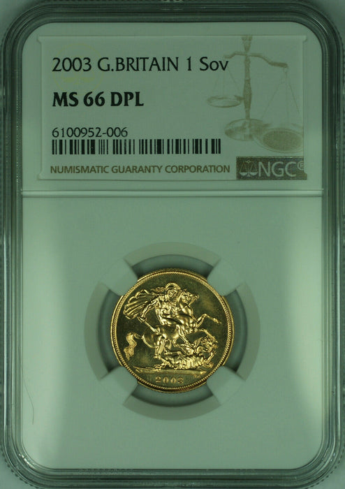 2003 Great Britain 1 Sovereign Gold Coin NGC MS-66 DPL Deep Prooflike (AN)