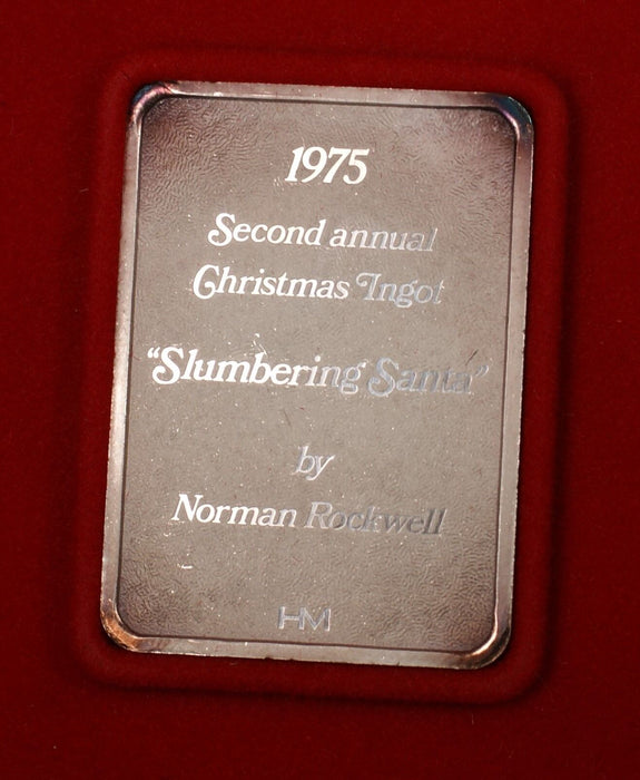 1975 Norman Rockwell Slumbering Santa Christmas Ingot One Troy Ounce Silver