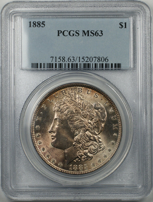 1885 Morgan Silver Dollar Coin $1 PCGS MS 63 Light Toning Better Coin (BR-17 D)