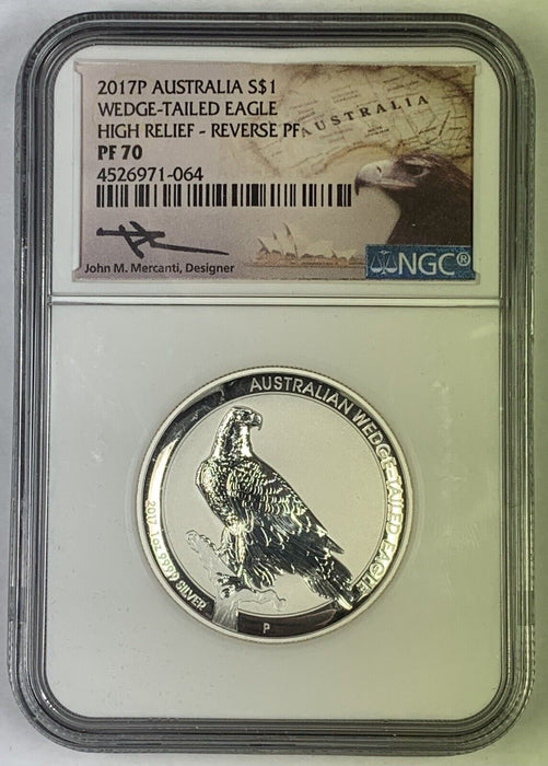 2017-P High Relief Australia Wedge Tailed Eagle NGC PR 70-Signed Mercanti