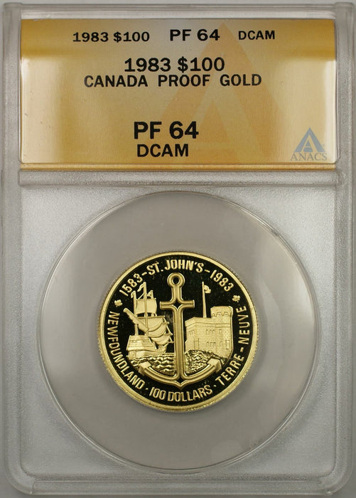 1983 Proof Canada St. John New Land 1/2 oz Gold Coin $100 ANACS PF-64 DCAM (AMT)