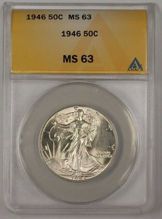 1946 Walking Liberty Silver Half Dollar Coin ANACS MS-63 (2)