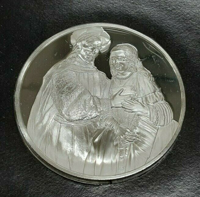 Franklin Mint Genius of Rembrandt PR .925 Silver Medal - Bridal Couple in Card