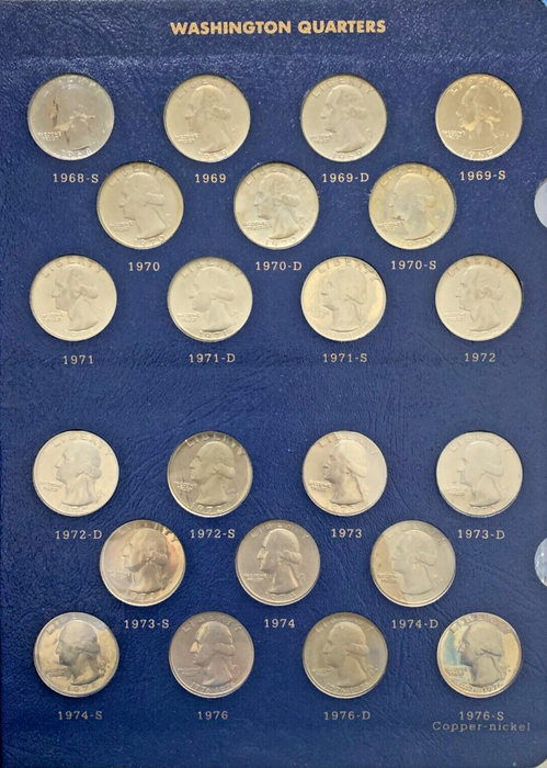 1932-1990 Washington Quarter Complete Set, Silver-Clad & Proof, Whitman Album-M