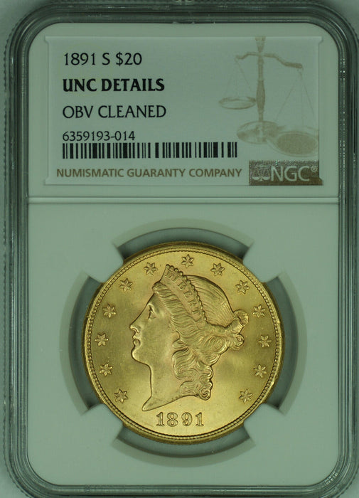 1891-S Liberty Head $20 Double Eagle NGC Details/+ Very Nice