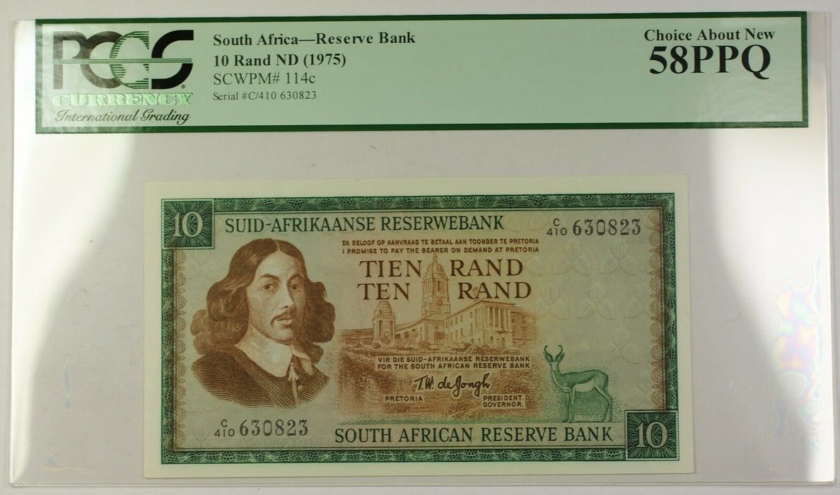 (1975) No Date South Africa 10 Rand Bank Note SCWPM# 114c PCGS Choice 58 PPQ (G)