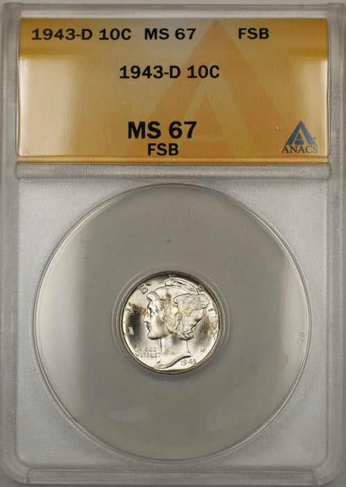 1943-D Silver Mercury Dime 10C ANACS MS-67 Full Split Bands (11)