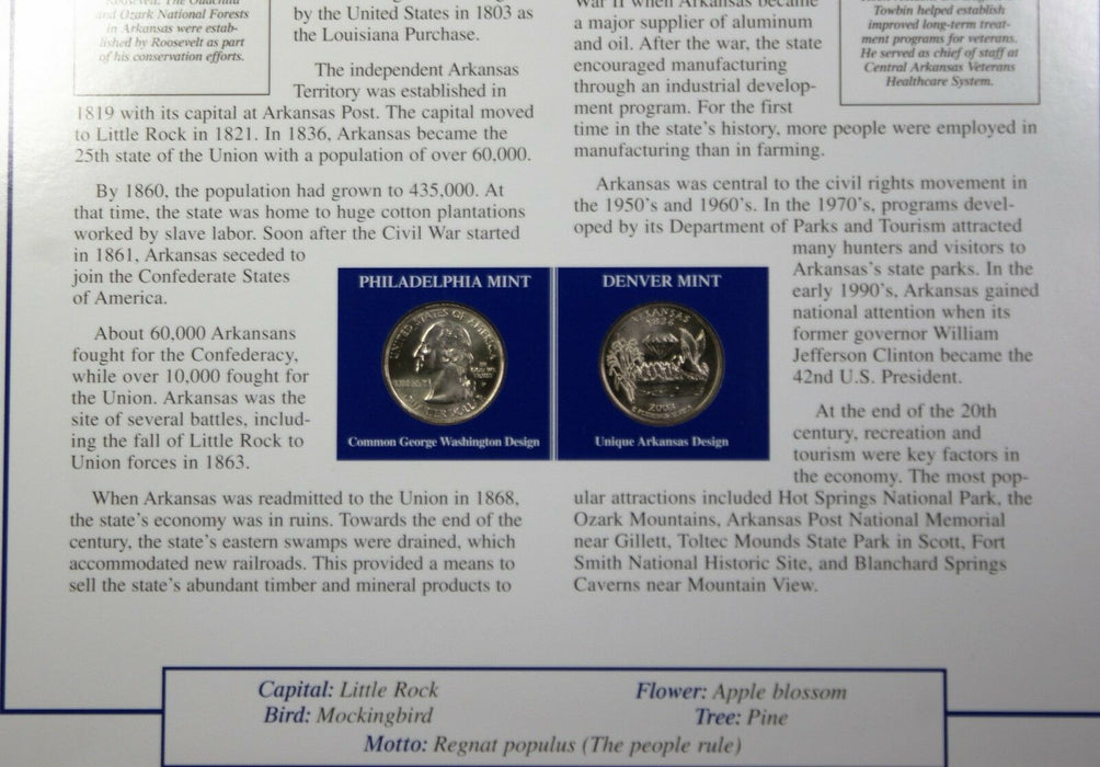 2003 Arkansas P&D Quarter for Anniversary of Statehood Bonus Stamp