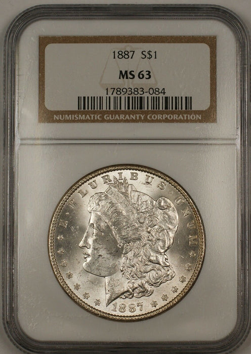 1887 Morgan Silver Dollar $1 Coin NGC MS-63 Nicely Toned Rim (13b)