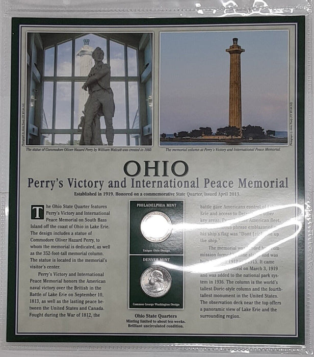 2013 Ohio Perry's Victory & Int'l Peace Mem. Quarter P&D w/2 Stamps Display Card