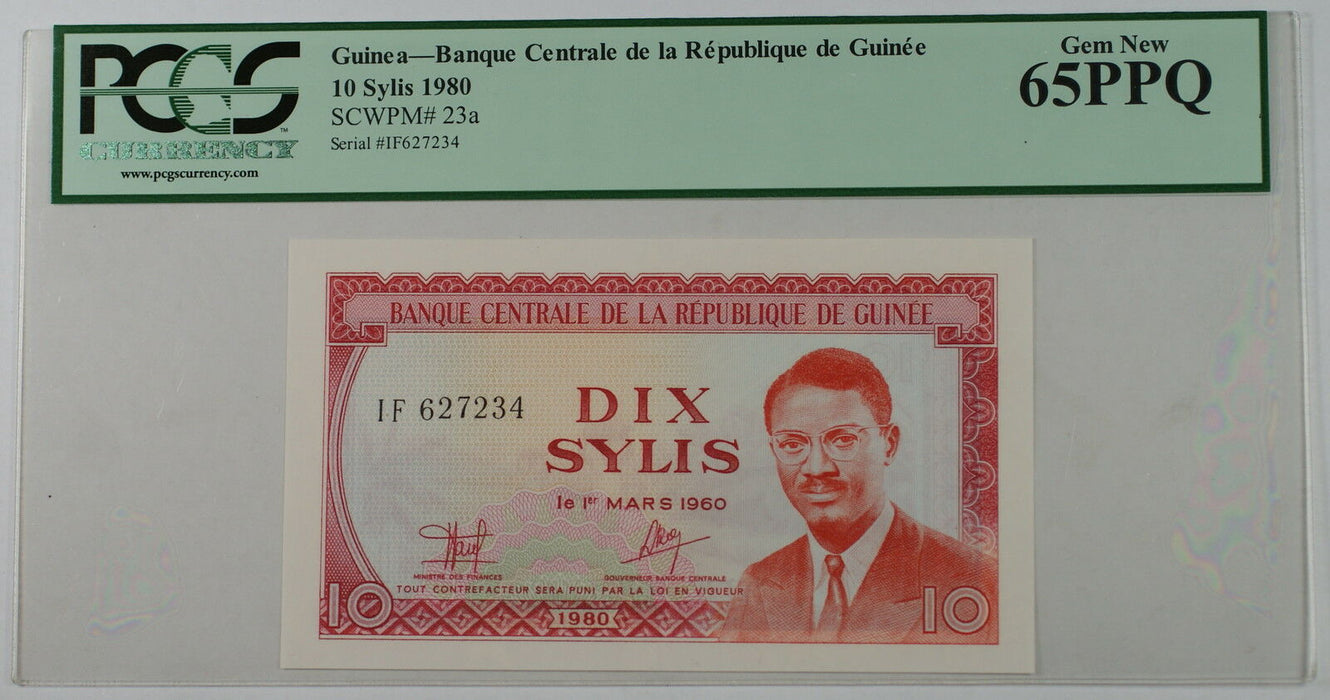 1980 Guinea 10 Sylis Note SCWPM# 23a PCGS 65 PPQ Gem New