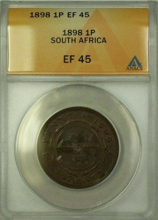 1898 South Africa 1 Penny Coin ANACS EF 45