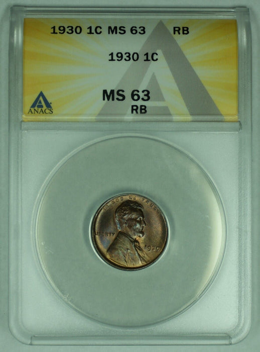 1930 Lincoln Wheat Cent 1C Coin ANACS MS 63 RB (10)