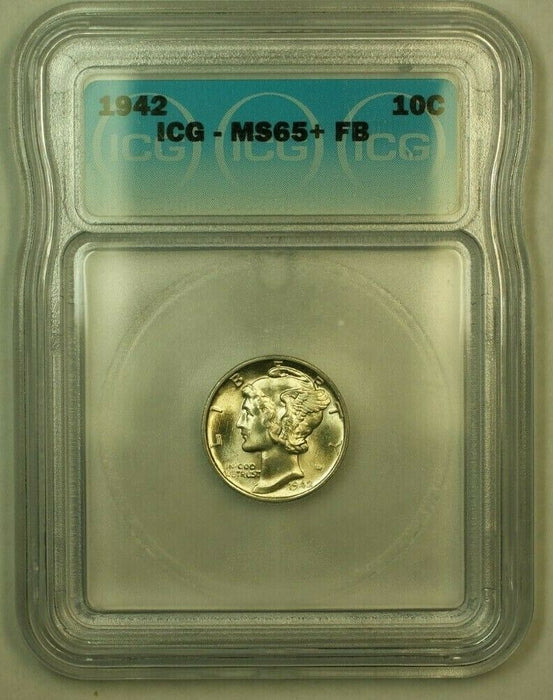 1942 Silver Mercury Dime 10c Coin ICG MS-65+ FSB A
